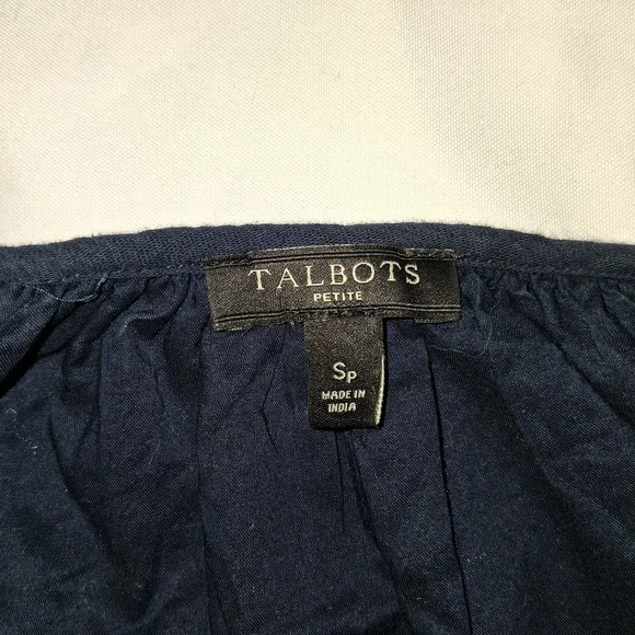 Talbots Dark Blue Dress with White Floral Embroidery Size Sp Made INDIA - Picture 2 of 14